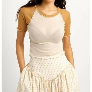 NEW ELIZA FAULKNER ruth short sleeve tee in off-white camel